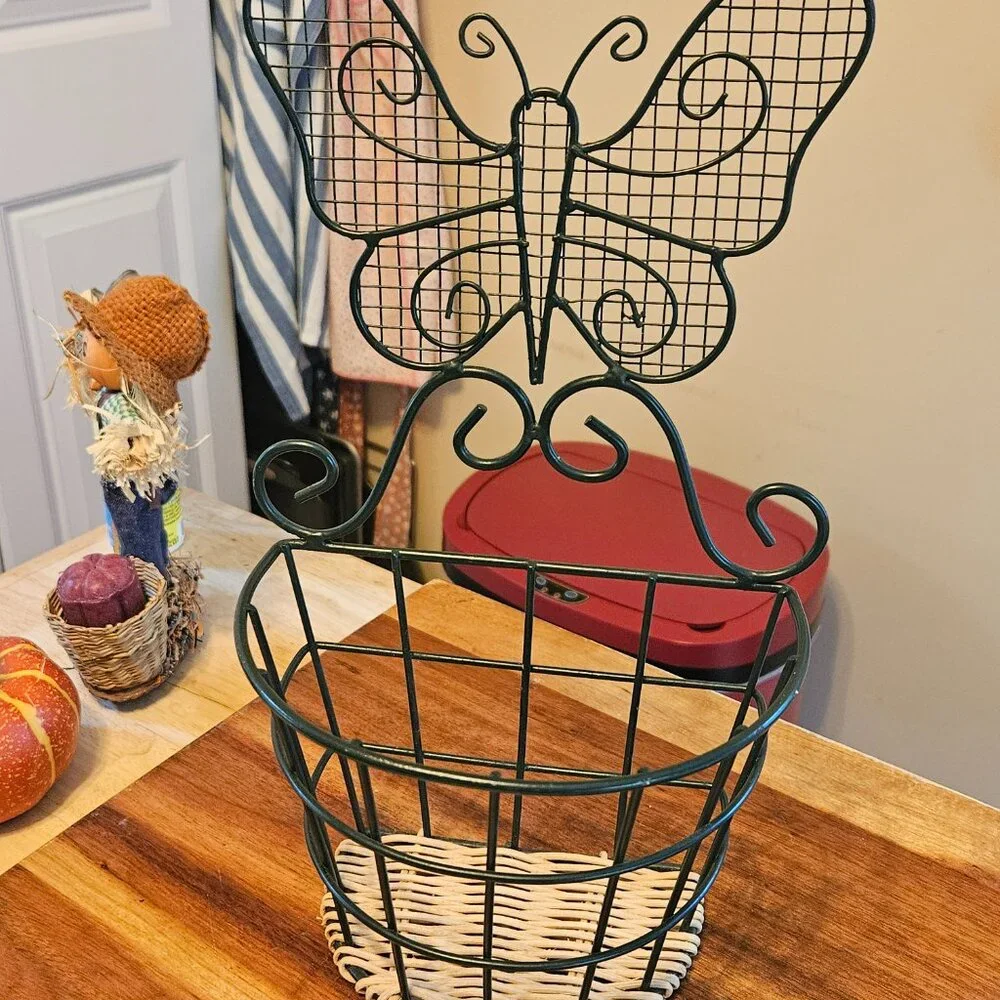 butterfly metal wicker wall basket